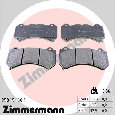 Zimmermann 25849.160.1 - Тормозные колодки, дисковые, комплект parts5.com