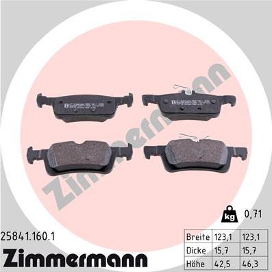 Zimmermann 25841.160.1 - Тормозные колодки, дисковые, комплект parts5.com