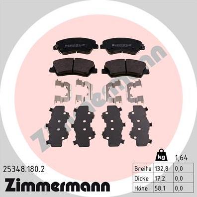 Zimmermann 25348.180.2 - Тормозные колодки, дисковые, комплект parts5.com