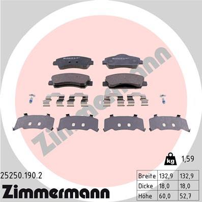 Zimmermann 25250.190.2 - Тормозные колодки, дисковые, комплект parts5.com