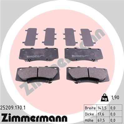 Zimmermann 25209.170.1 - Тормозные колодки, дисковые, комплект parts5.com