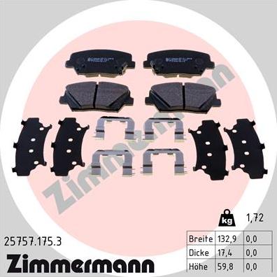 Zimmermann 25757.175.3 - Тормозные колодки, дисковые, комплект parts5.com