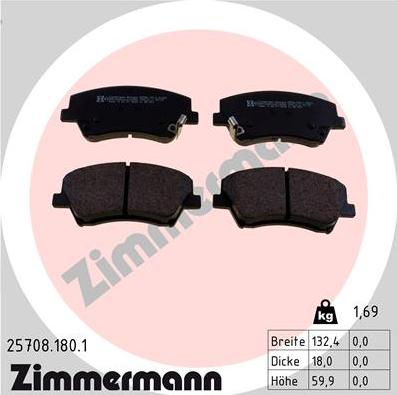 Zimmermann 25708.180.1 - Тормозные колодки, дисковые, комплект parts5.com