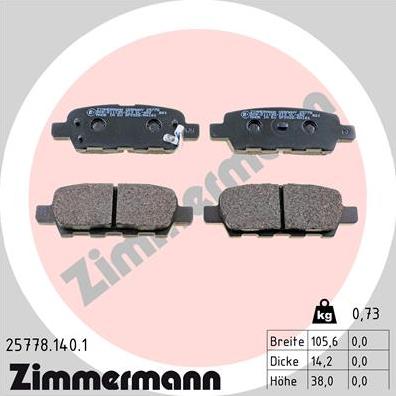 Zimmermann 25778.140.1 - Тормозные колодки, дисковые, комплект parts5.com