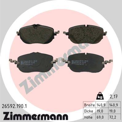 Zimmermann 26592.190.1 - Тормозные колодки, дисковые, комплект parts5.com