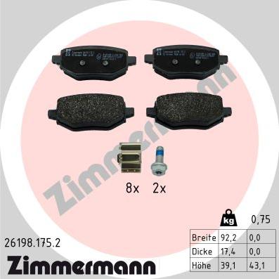 Zimmermann 26198.175.2 - Тормозные колодки, дисковые, комплект parts5.com