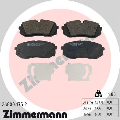 Zimmermann 26800.175.2 - Тормозные колодки, дисковые, комплект parts5.com