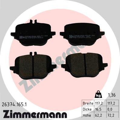 Zimmermann 26374.165.1 - Тормозные колодки, дисковые, комплект parts5.com