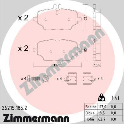 Zimmermann 26215.185.2 - Тормозные колодки, дисковые, комплект parts5.com