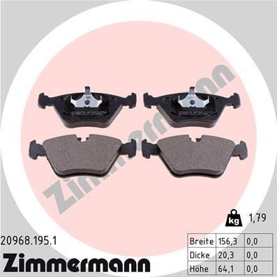 Zimmermann 20968.195.1 - Тормозные колодки, дисковые, комплект parts5.com