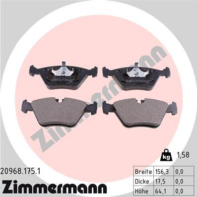 Zimmermann 20968.175.1 - Тормозные колодки, дисковые, комплект parts5.com