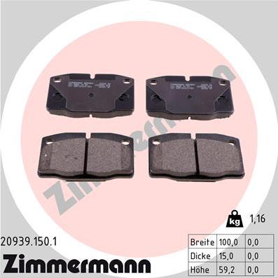 Zimmermann 20939.150.1 - Тормозные колодки, дисковые, комплект parts5.com