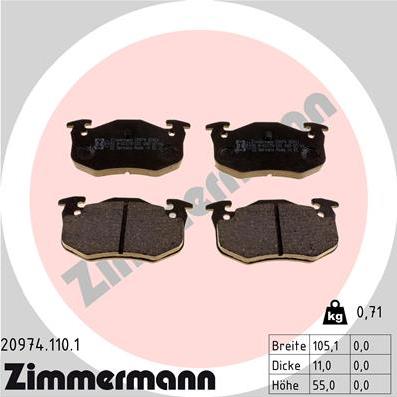 Zimmermann 20974.110.1 - Тормозные колодки, дисковые, комплект parts5.com