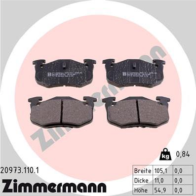 Zimmermann 20973.110.1 - Тормозные колодки, дисковые, комплект parts5.com