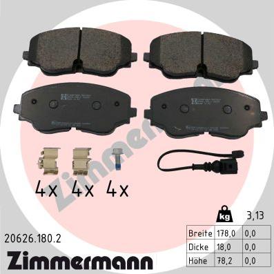 Zimmermann 20626.180.2 - Тормозные колодки, дисковые, комплект parts5.com