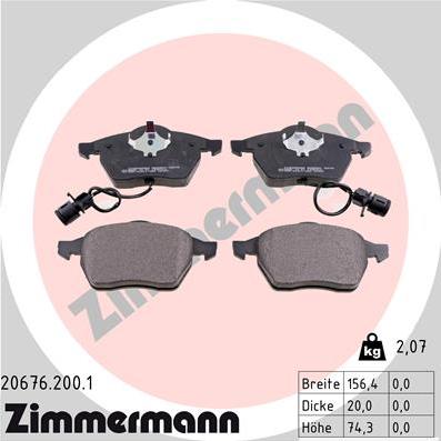 Zimmermann 20676.200.1 - Тормозные колодки, дисковые, комплект parts5.com