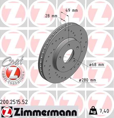 Zimmermann 200.2515.52 - Тормозной диск parts5.com