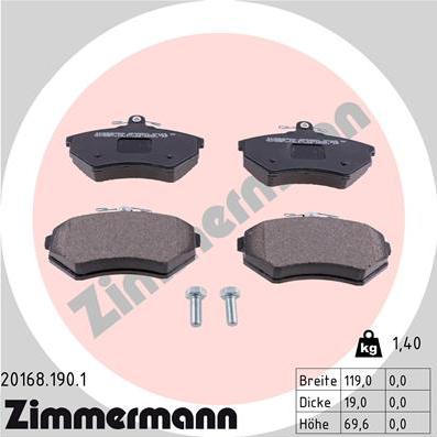 Zimmermann 20168.190.1 - Тормозные колодки, дисковые, комплект parts5.com