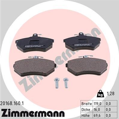 Zimmermann 20168.160.1 - Тормозные колодки, дисковые, комплект parts5.com