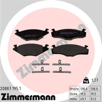 Zimmermann 20887.195.1 - Тормозные колодки, дисковые, комплект parts5.com