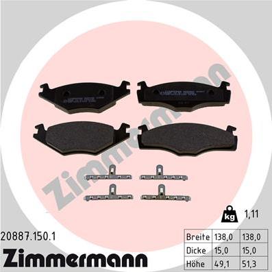 Zimmermann 20887.150.1 - Тормозные колодки, дисковые, комплект parts5.com