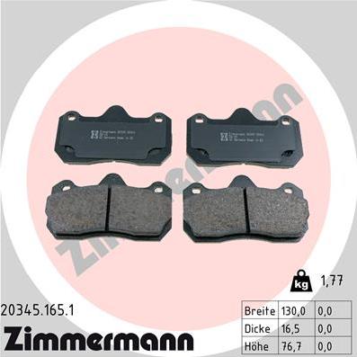 Zimmermann 20345.165.1 - Тормозные колодки, дисковые, комплект parts5.com