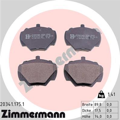 Zimmermann 20341.175.1 - Тормозные колодки, дисковые, комплект parts5.com