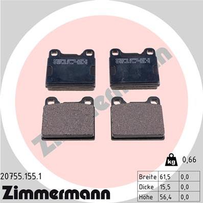 Zimmermann 20755.155.1 - Тормозные колодки, дисковые, комплект parts5.com