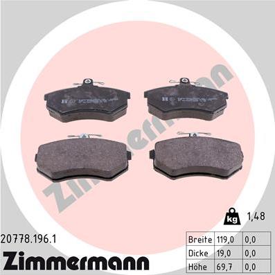 Zimmermann 20778.196.1 - Тормозные колодки, дисковые, комплект parts5.com