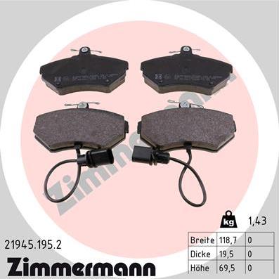 Zimmermann 21945.195.2 - Тормозные колодки, дисковые, комплект parts5.com