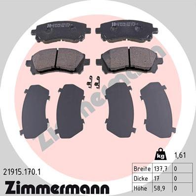 Zimmermann 21915.170.1 - Тормозные колодки, дисковые, комплект parts5.com