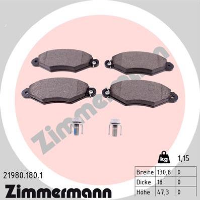 Zimmermann 21980.180.1 - Тормозные колодки, дисковые, комплект parts5.com