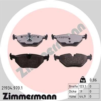 Zimmermann 21934.970.1 - Тормозные колодки, дисковые, комплект parts5.com