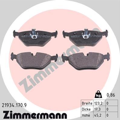 Zimmermann 21934.170.9 - Тормозные колодки, дисковые, комплект parts5.com