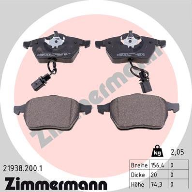 Zimmermann 21938.200.1 - Тормозные колодки, дисковые, комплект parts5.com