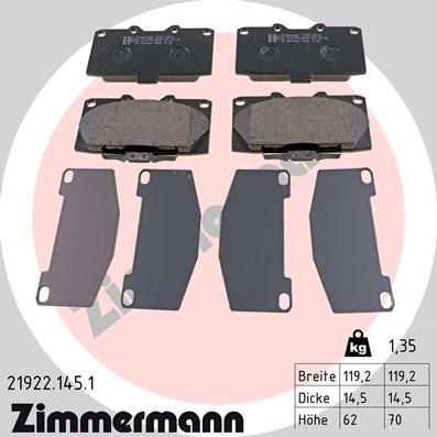 Zimmermann 21922.145.1 - Тормозные колодки, дисковые, комплект parts5.com