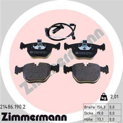 Zimmermann 21486.190.2 - Тормозные колодки, дисковые, комплект parts5.com