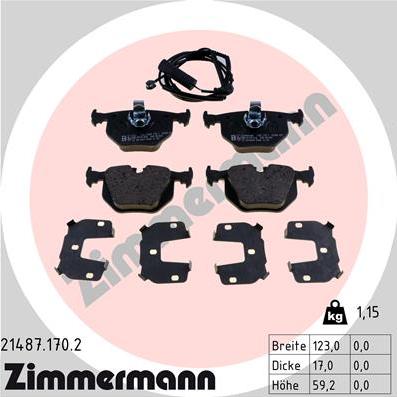 Zimmermann 21487.170.2 - Тормозные колодки, дисковые, комплект parts5.com