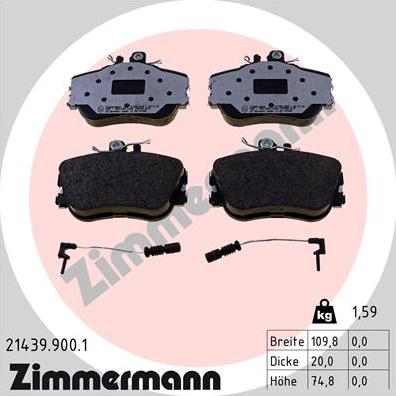 Zimmermann 21439.900.1 - Тормозные колодки, дисковые, комплект parts5.com