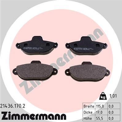 Zimmermann 21436.170.2 - Тормозные колодки, дисковые, комплект parts5.com