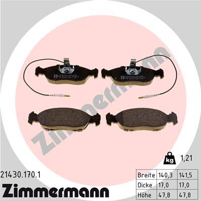 Zimmermann 21430.170.1 - Тормозные колодки, дисковые, комплект parts5.com