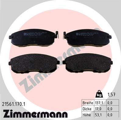 Zimmermann 21561.170.1 - Тормозные колодки, дисковые, комплект parts5.com