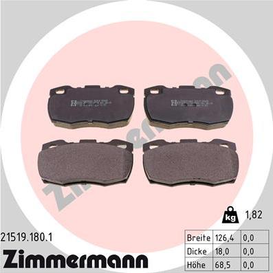 Zimmermann 21519.180.1 - Тормозные колодки, дисковые, комплект parts5.com