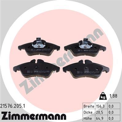 Zimmermann 21576.205.1 - Тормозные колодки, дисковые, комплект parts5.com