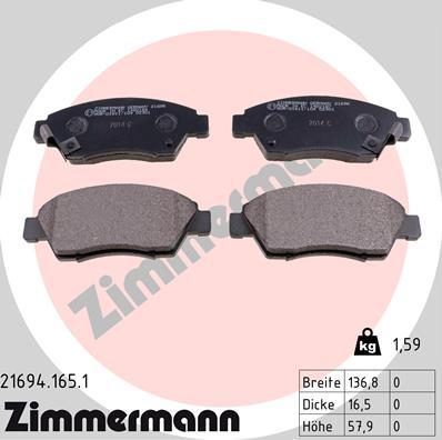 Zimmermann 21694.165.1 - Тормозные колодки, дисковые, комплект parts5.com
