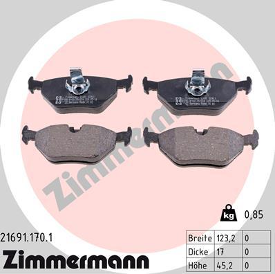 Zimmermann 21691.170.1 - Тормозные колодки, дисковые, комплект parts5.com