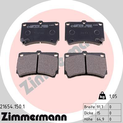 Zimmermann 21654.150.1 - Тормозные колодки, дисковые, комплект parts5.com