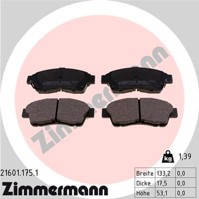 Zimmermann 21601.175.1 - Тормозные колодки, дисковые, комплект parts5.com