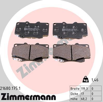 Zimmermann 21680.175.1 - Тормозные колодки, дисковые, комплект parts5.com