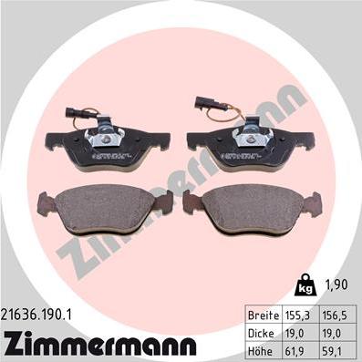 Zimmermann 21636.190.1 - Тормозные колодки, дисковые, комплект parts5.com